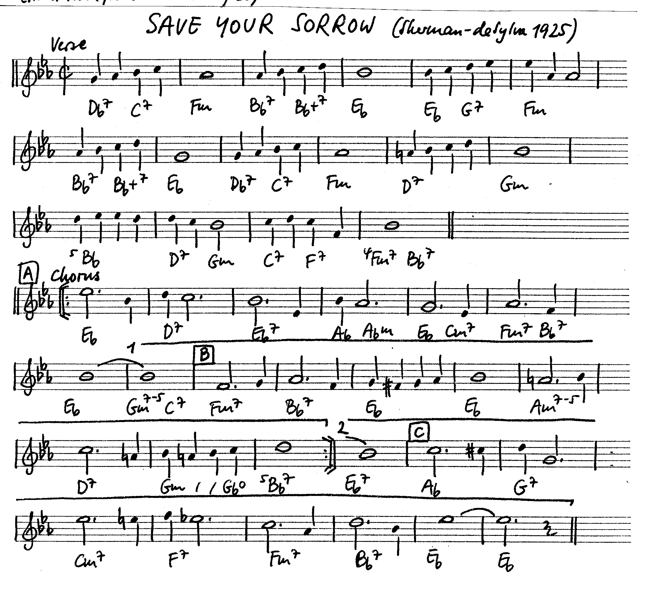 save your sorrow free jazz leadsheet - Courtesy of the Jungle Jazz Band